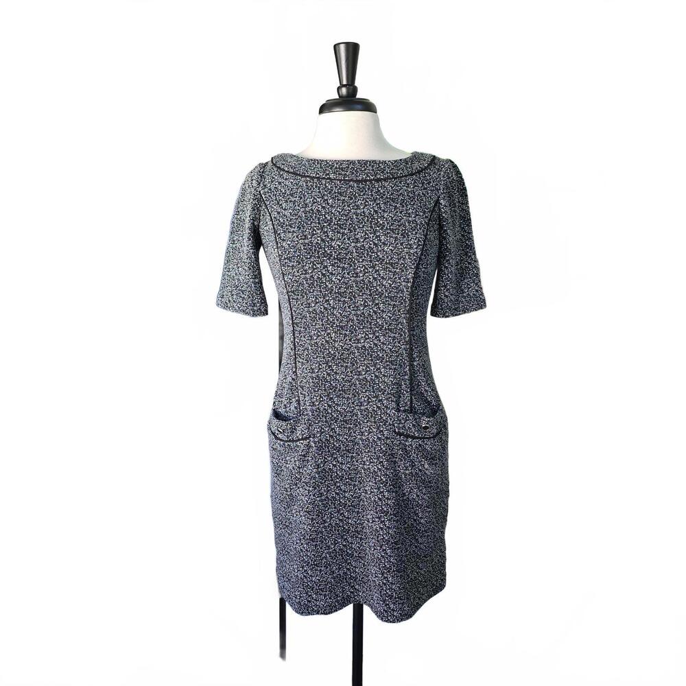 Gray Textured Short Sleeve Dress with Pockets
